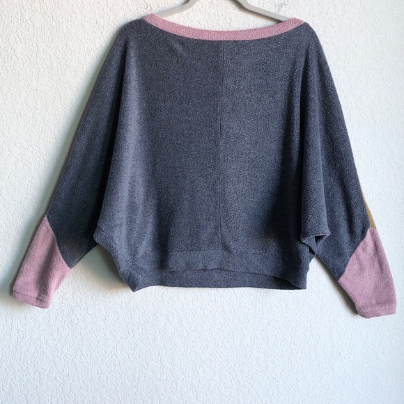 Intimately Free People Blue Monday Fleece Pullover Sweatshirt Colorblock Dolman - Picture 7 of 14